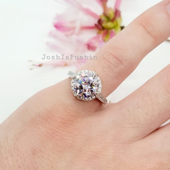 3.55CTW Pink diamond halo ring in sterling silver - Picture 16 of 17